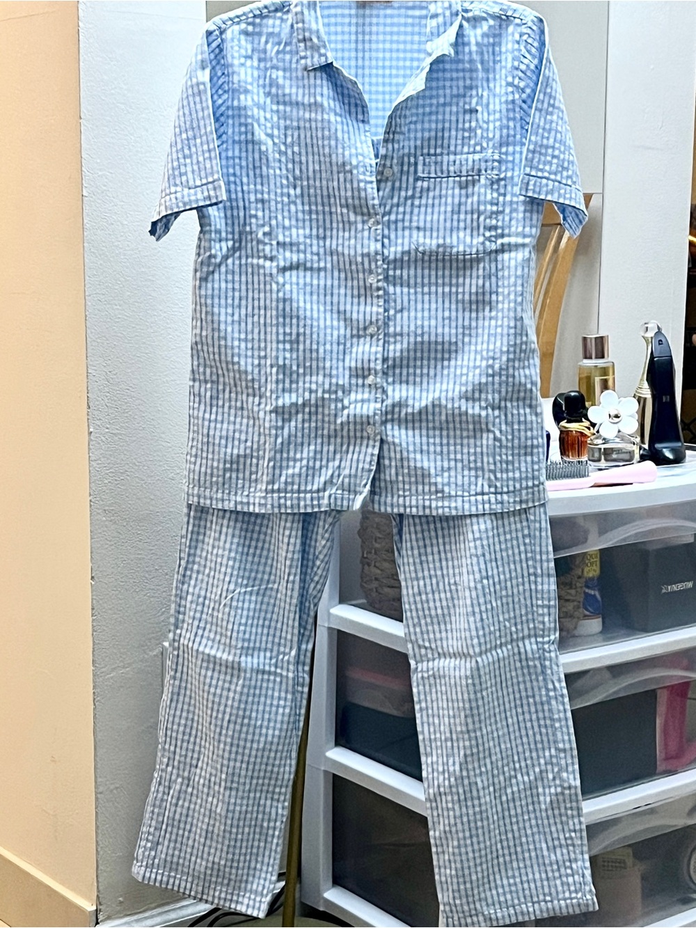 Light Blue Gingham Women’s Pajama Set - Insense